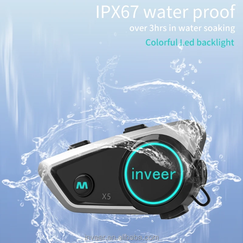 inveer new  over 1000 meters duplex intercom and  IPX67 water-proof and hands free motorcycle helmet  intercom  headset X5