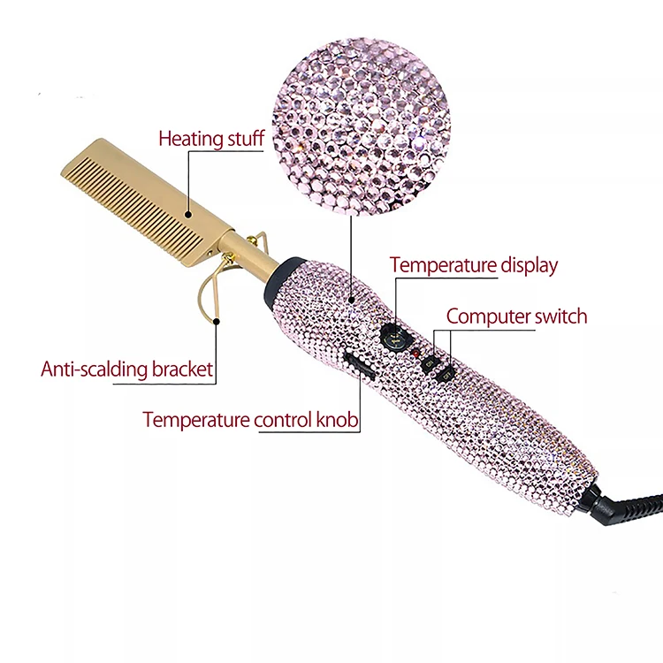 Wholesale Customize Oem 500 Degree Hot Comb Adjustable Temperatures Curler 2 In 1 Hair Straightener Bling Hot Comb Electric