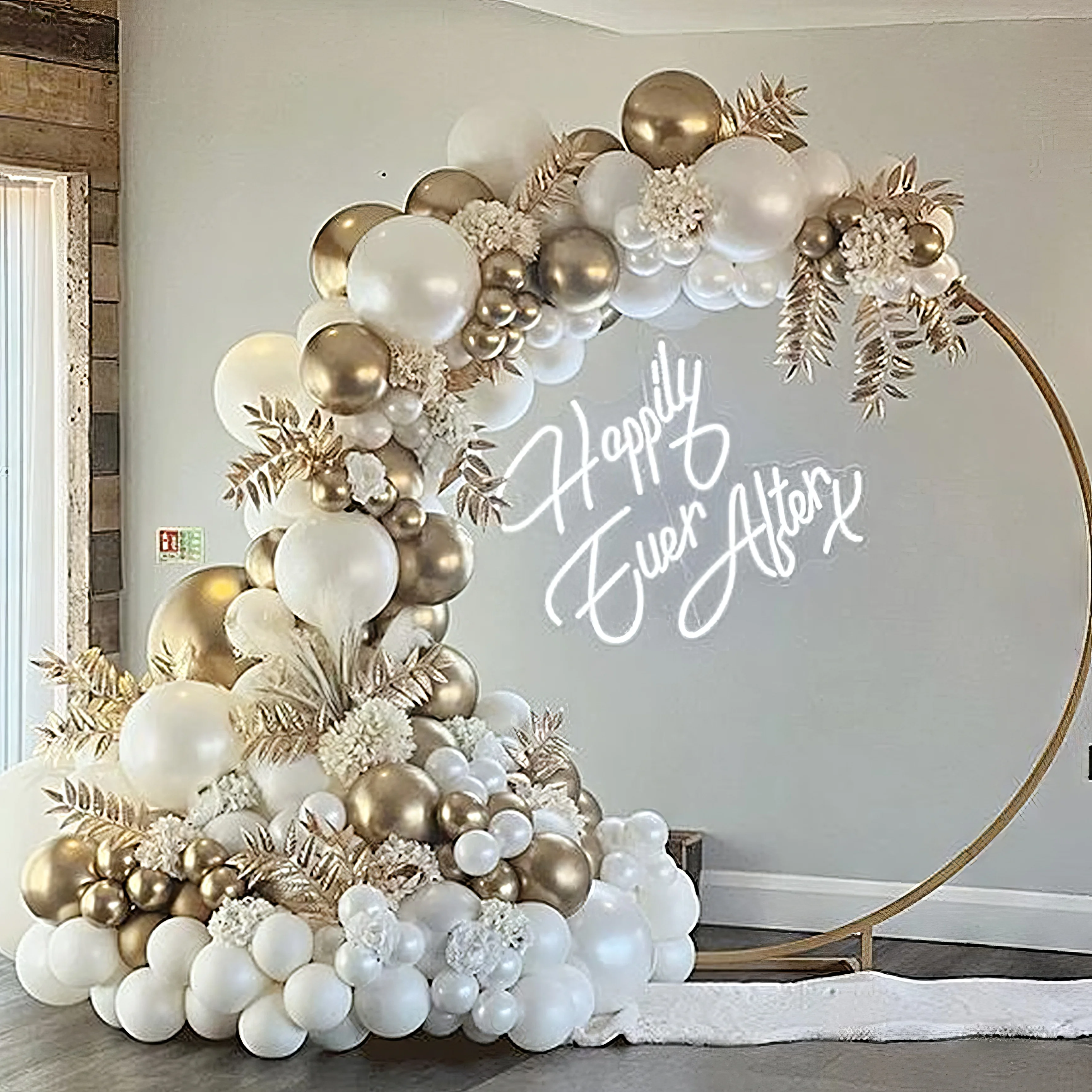 custom wedding event decoration giant circle grid cake prop balloon stand round mesh backdrop for party