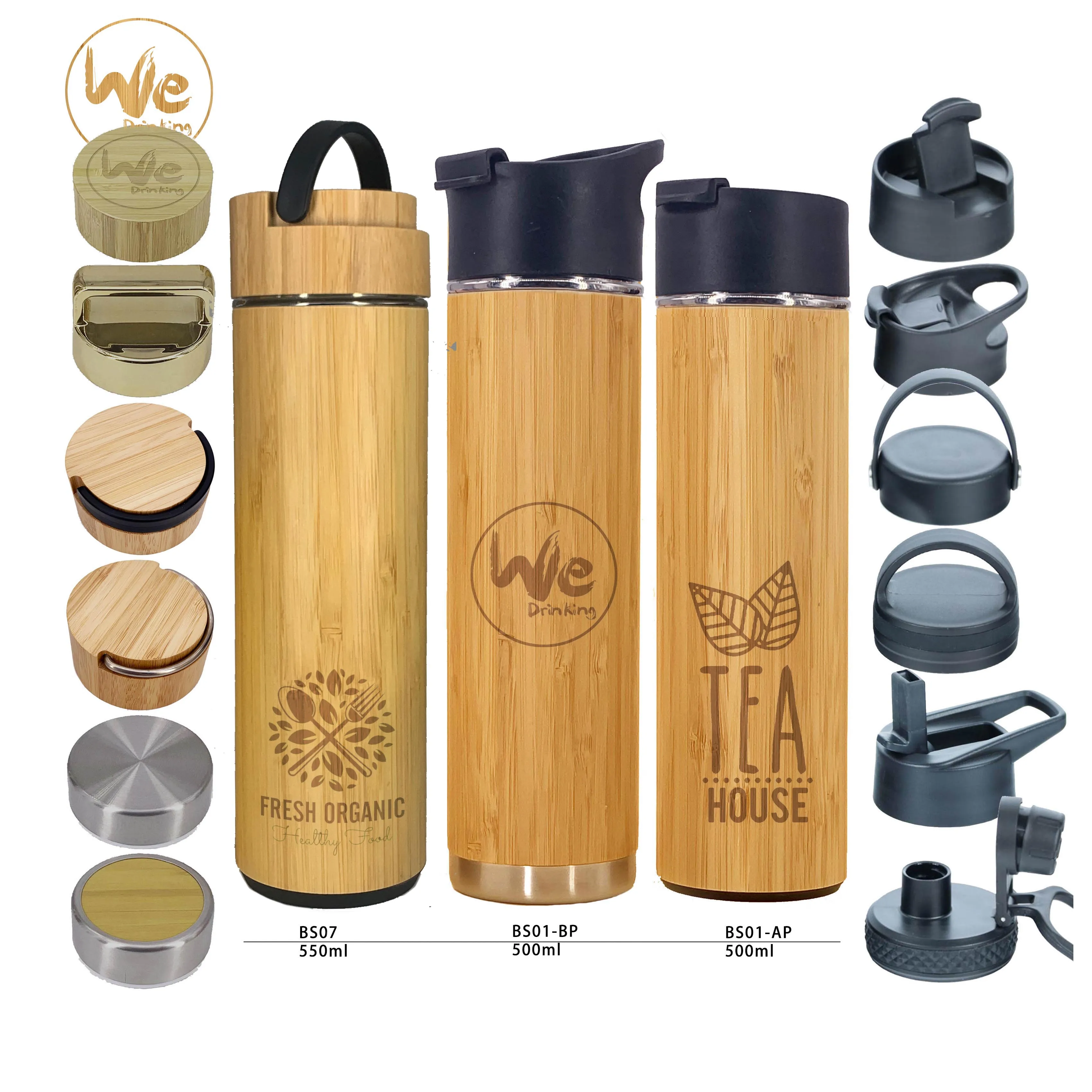 550ml Big Capacity Original Natural Vacuum Insulated Bamboo Thermos  with Infuser and Strainer