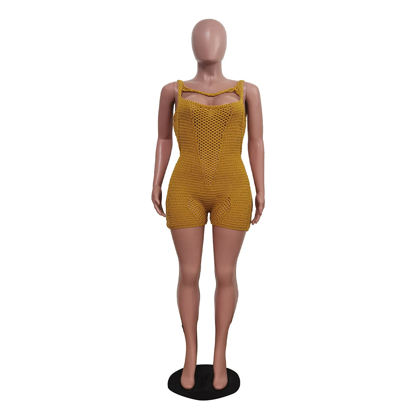 QY5304 2024 Spring Summer Knitted Breathable Sleeveless Tight Comfortable Casual Romper Shorts Women Jumpsuits