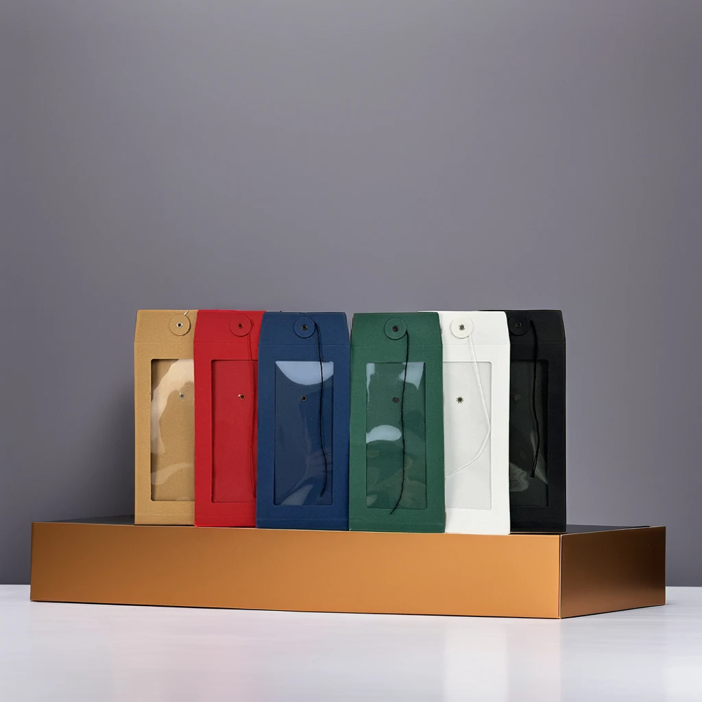 Custom Logo Kraft Paper TShirt Envelope File Garment Packing Bag Gold Foil Stamping Embossing Vanishing Matt Lamination Printing