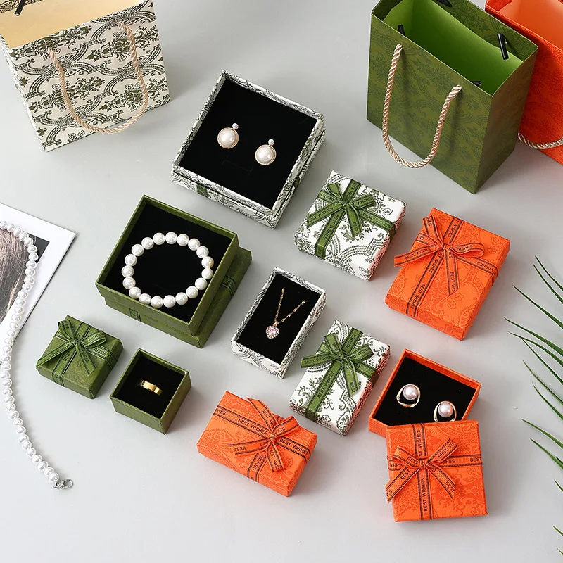 Engagement wedding jewelry box packaging paper green orange custom gift box jewelry necklace earring boxes