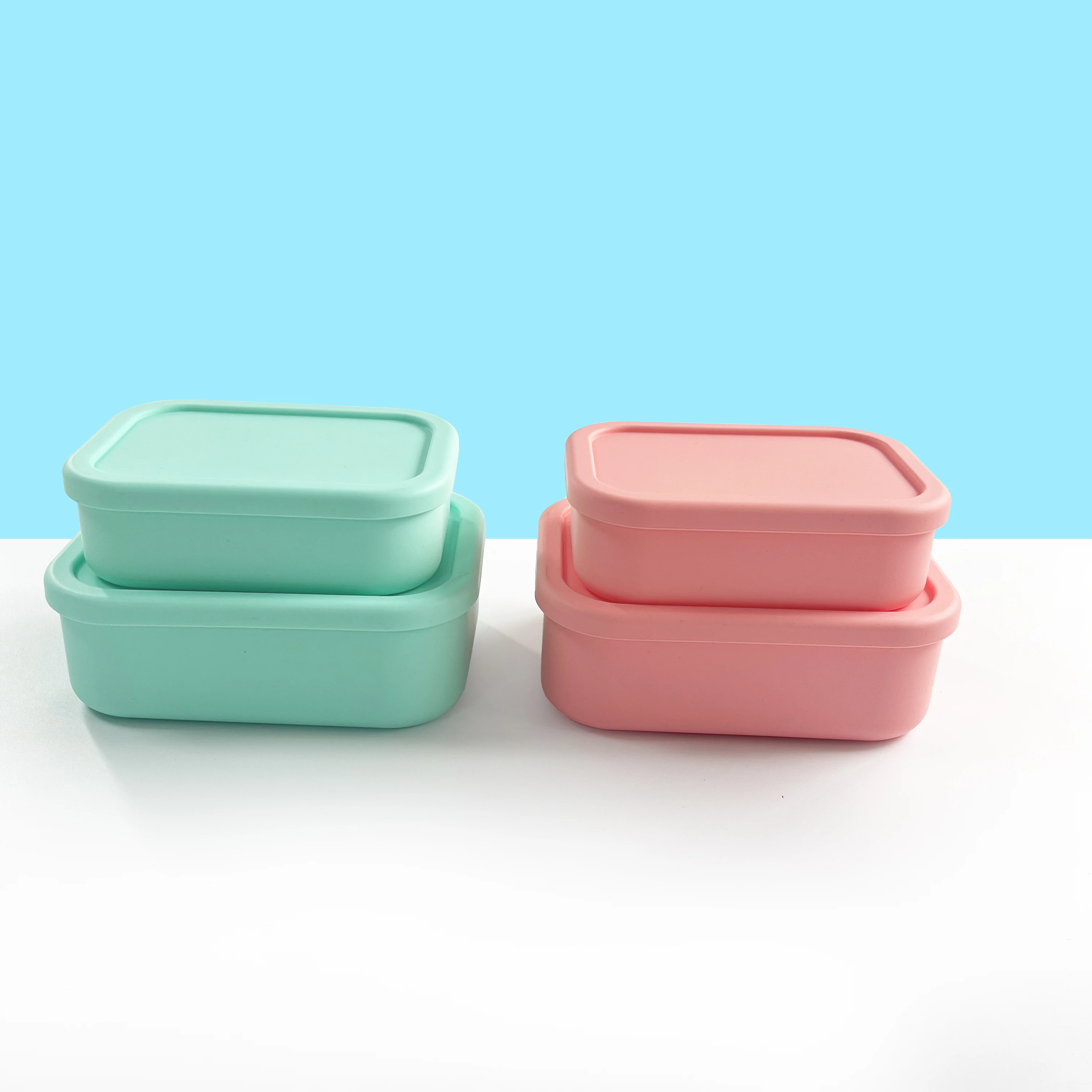 300ML BPA FREE Rectangle Airtight Food Grade 100% Kids Silicone Bento Lunch Box Container Set Storage for