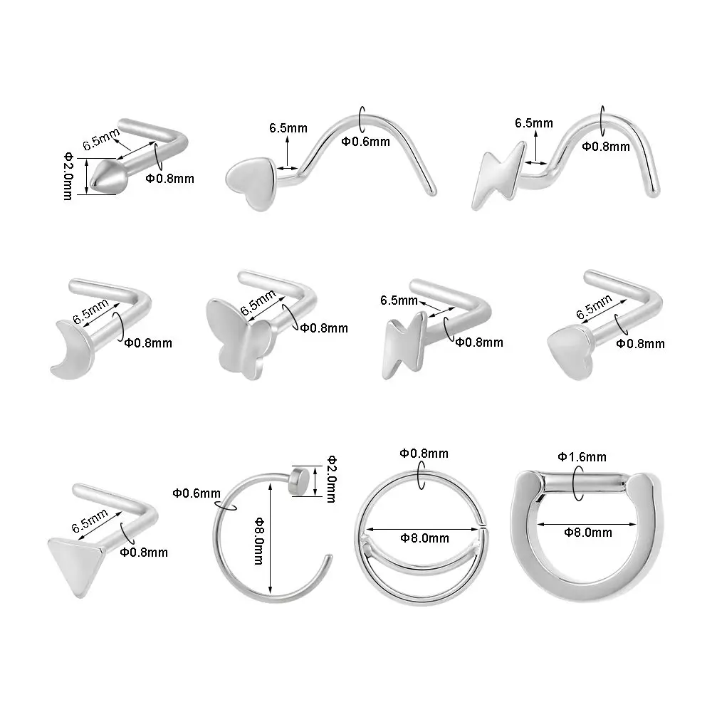 Superstar ASTM F136 titanium nose stud fashion implant grade nose nail C-shaped clip lip ring nose bone body piercing jewelry