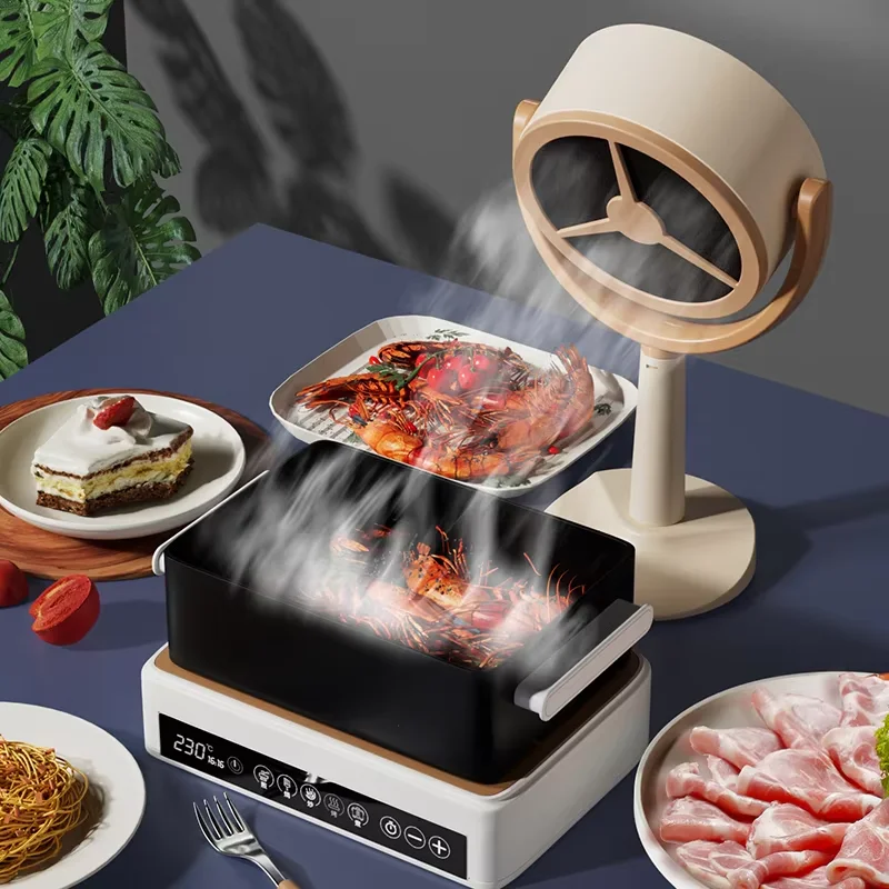 Custom Portable Desktop Range Hood with 2 Speed Exhaust Fan Detachable Sponge Filter Rechargeable Exhaust Fan for Indoor Hot Pot