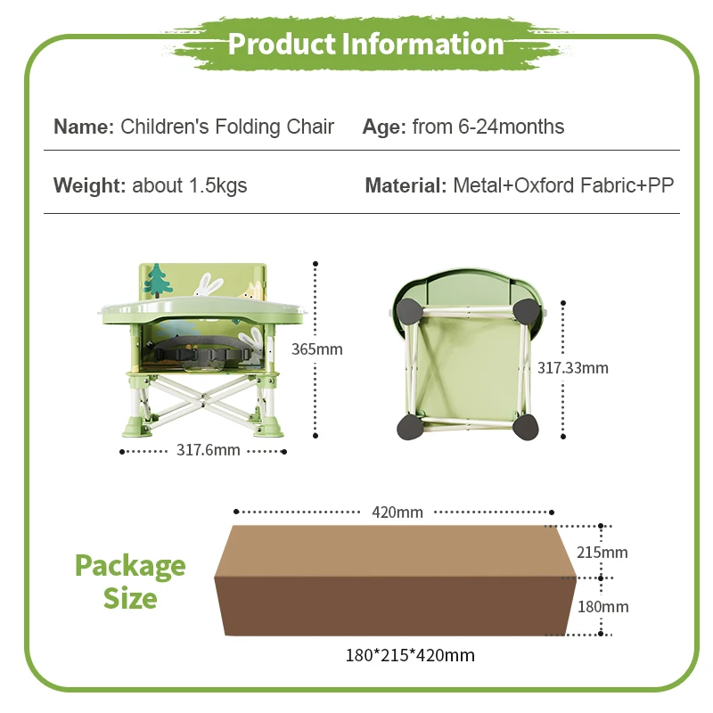 Prodigy CF002 Baby Safety Booster Dinner Chair  Easy Carry Foldable Feeding Dinning Chair  Use for Indoor or Outdoor