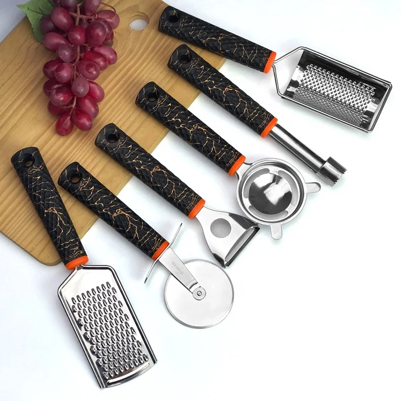 Hot Selling Complete Kitchen Tools Gadgets Kitchen Utensils With Silicone Handle Pizza Cutter Peeler Metal Kitchen Accessories