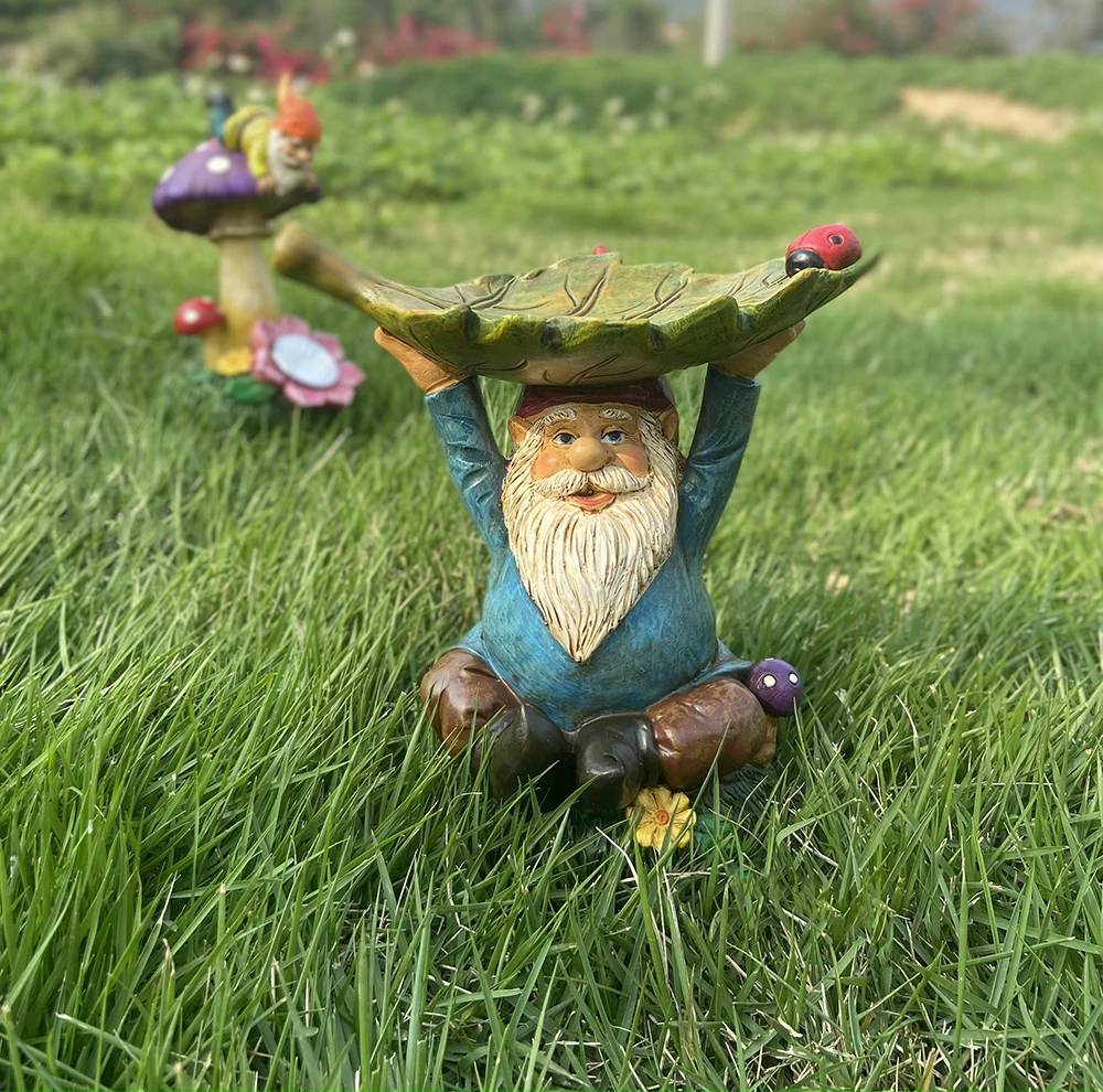 garden resin statue funny gnomes on mushroom garden gnome with solar  resin craft dwarf for outdoor decoration