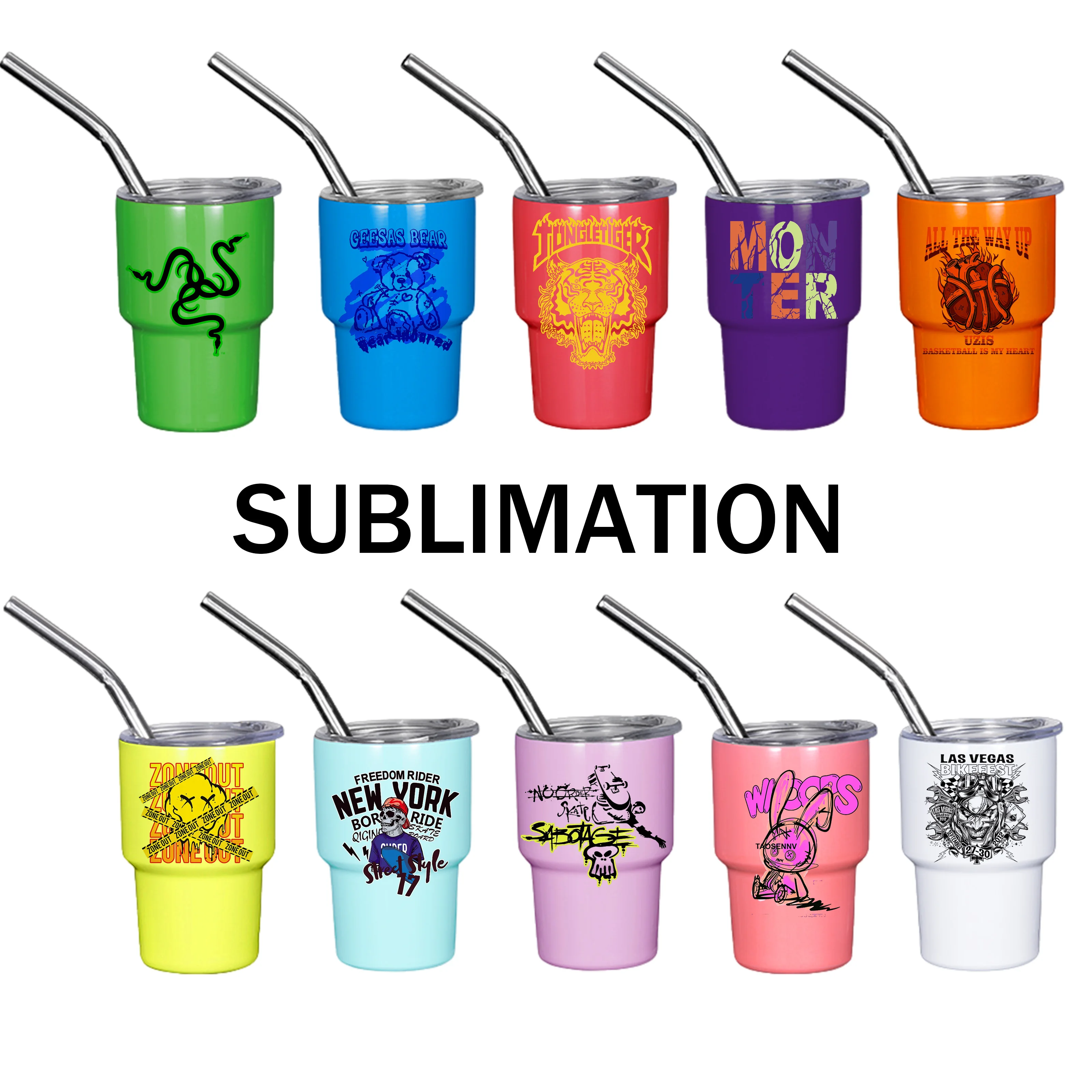 Hot Sale 2oz 3oz Mini Sublimation Tumbler Vacuum Stainless Steel Cup Double Wall Mini Tumbler Shot Glass with Straw Lid