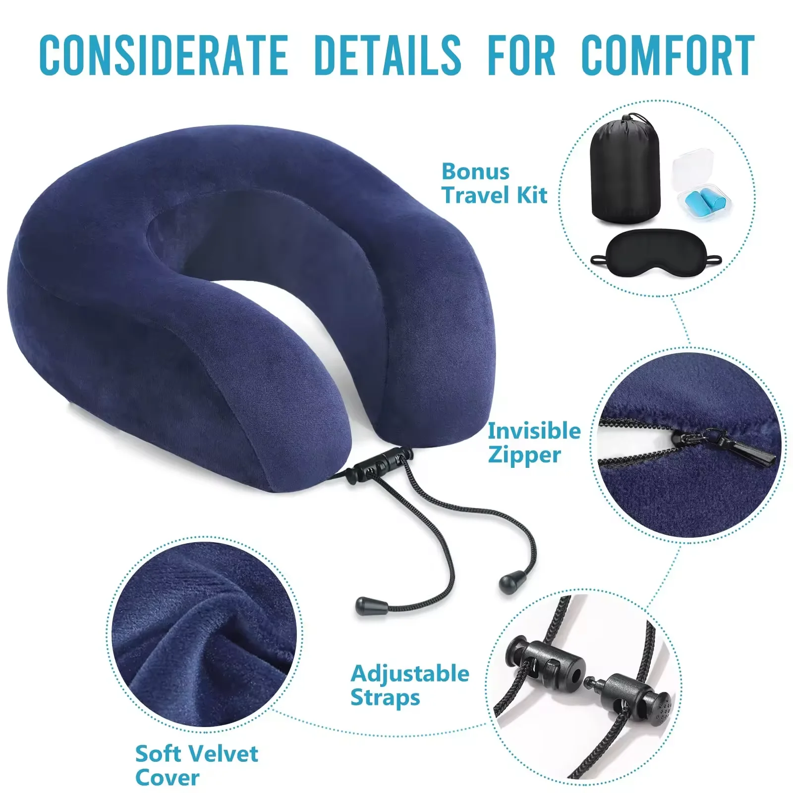 JYM  Customized  high quality ergonomic cervical support sleep  travel neck pillow slow rebound memory foam suitable for nap