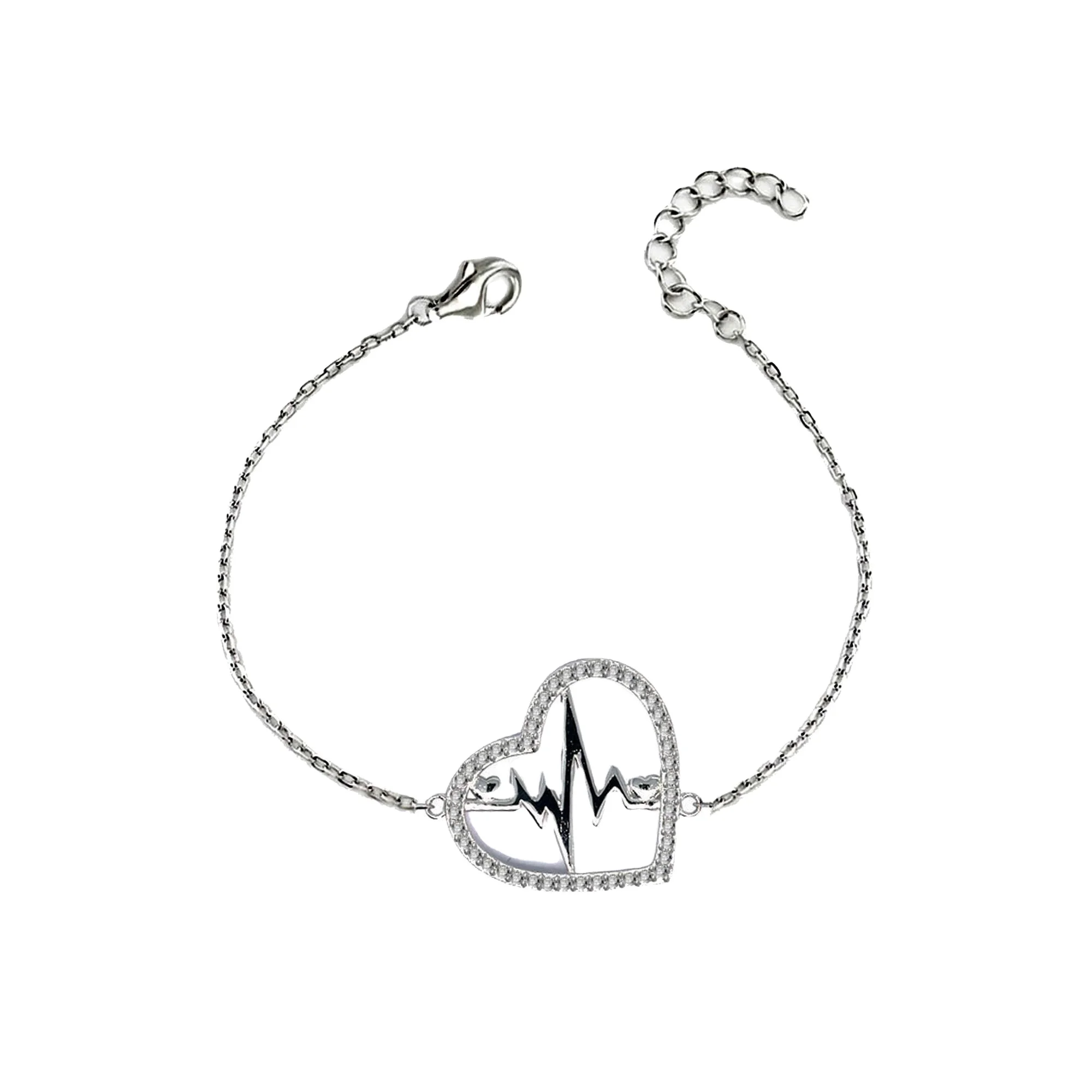 Silver 925 Jewelry Bracelet  Lifeline Pulse Heartbeat Rhythm ECG Cardiogram Bracelet
