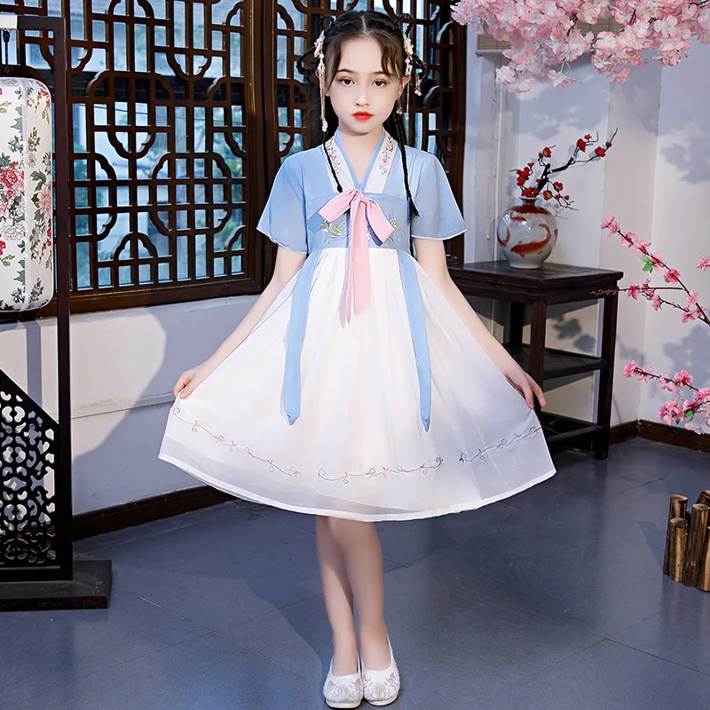  Летнее платье Hanfu для девочек детская одежда в китайском стиле костюм Тан супер