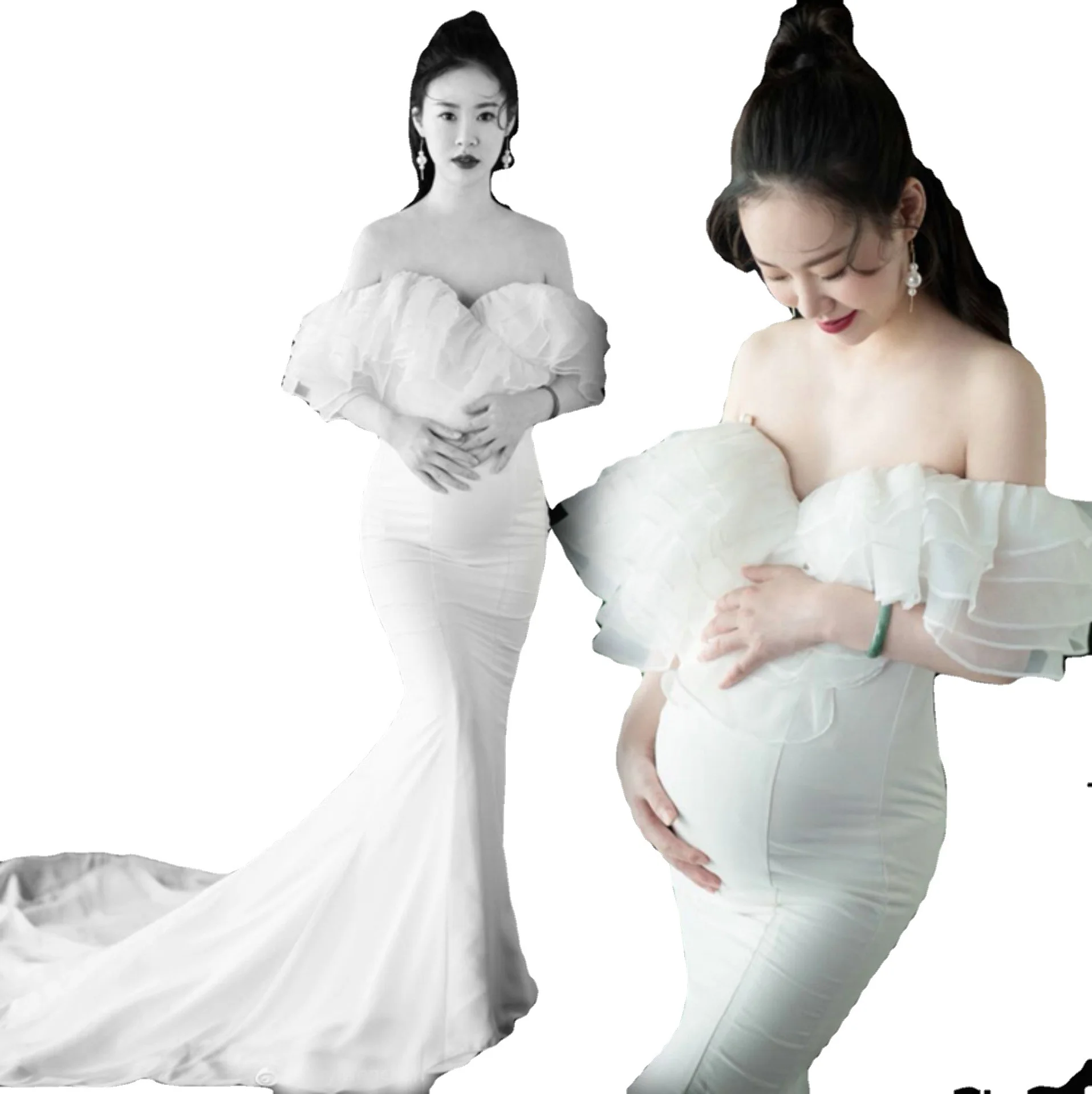 Perspective pregnant woman portrait dress private art photo dress white fishtail skirt