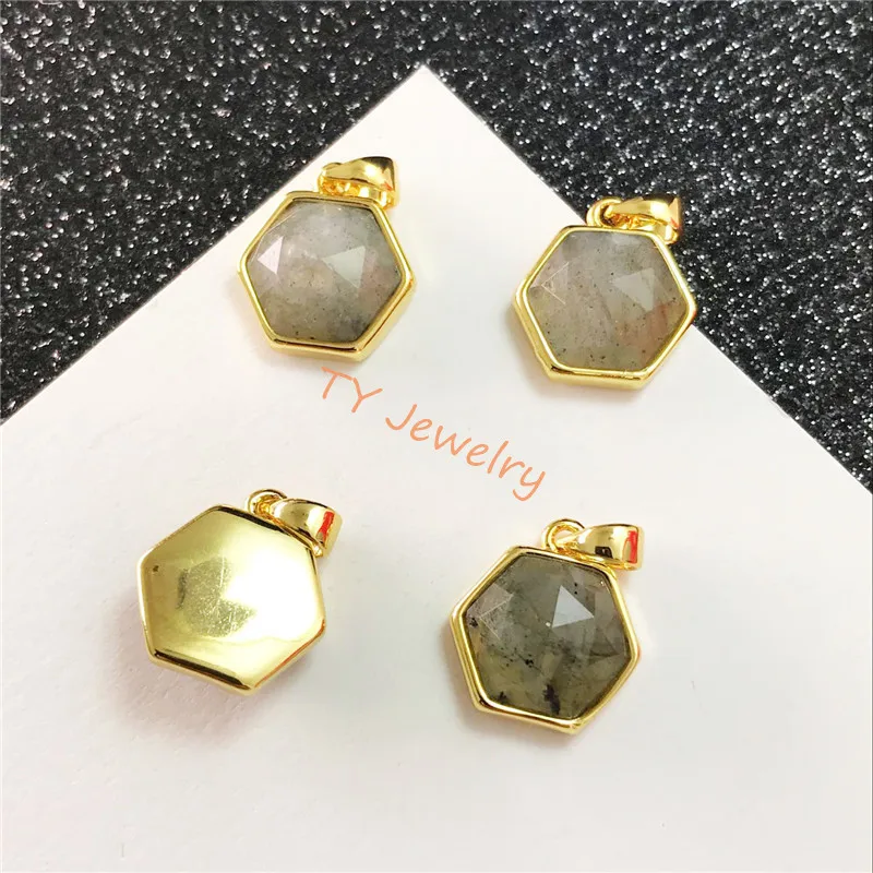 labradorite semi preciouse stone hexagonal  pendant 1 buckles pendant charm for Jewelry DIY for choker for earring