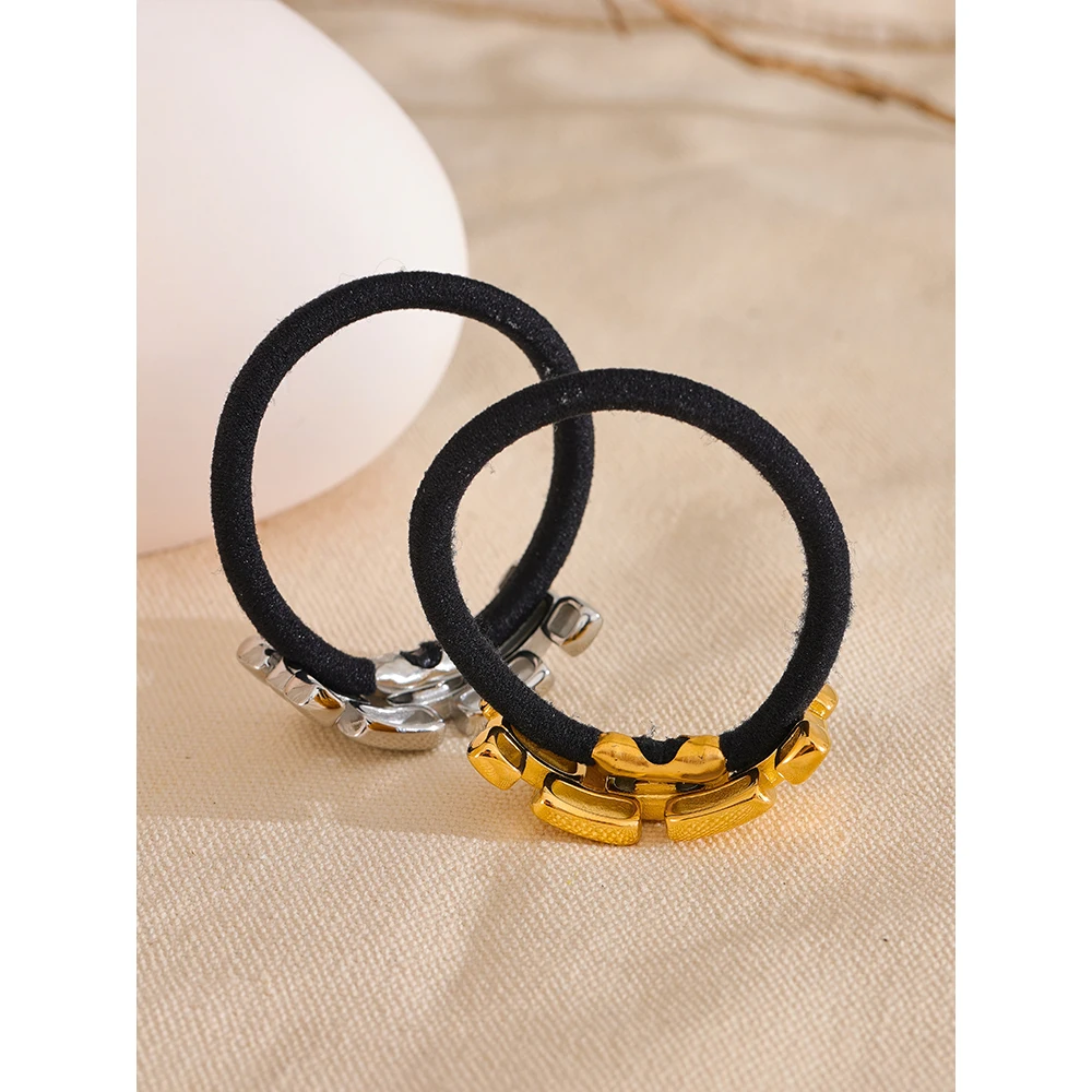 JINYOU 136 Stainless Steel Geometric Statement Headband Hair Accessories Jewelry Waterproof Elastic Band Ponytail Holder