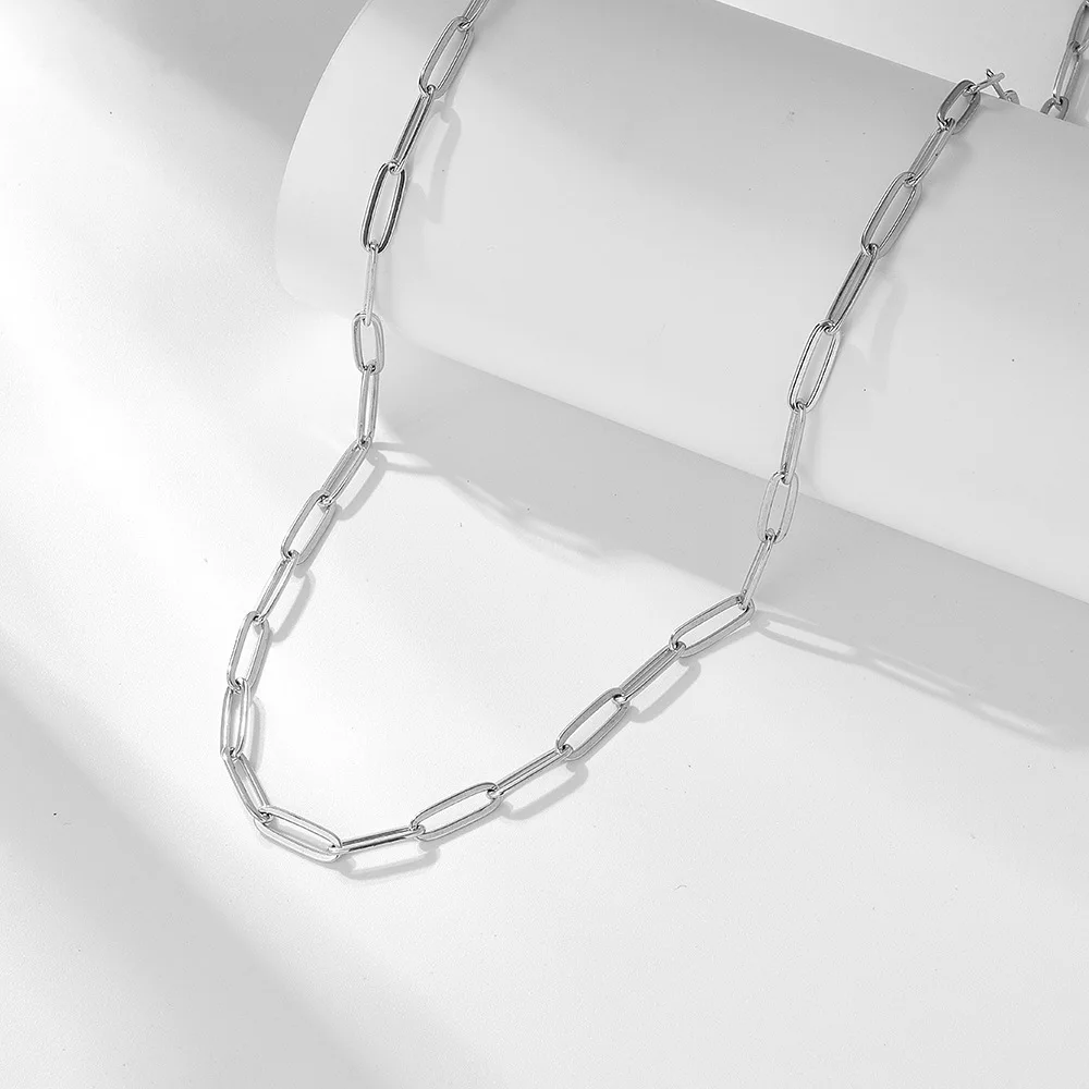 Real Solid Sterling Silver Paper Clip Link Chain 925 Sterling Silver Cable Link Chain Geometric Necklace