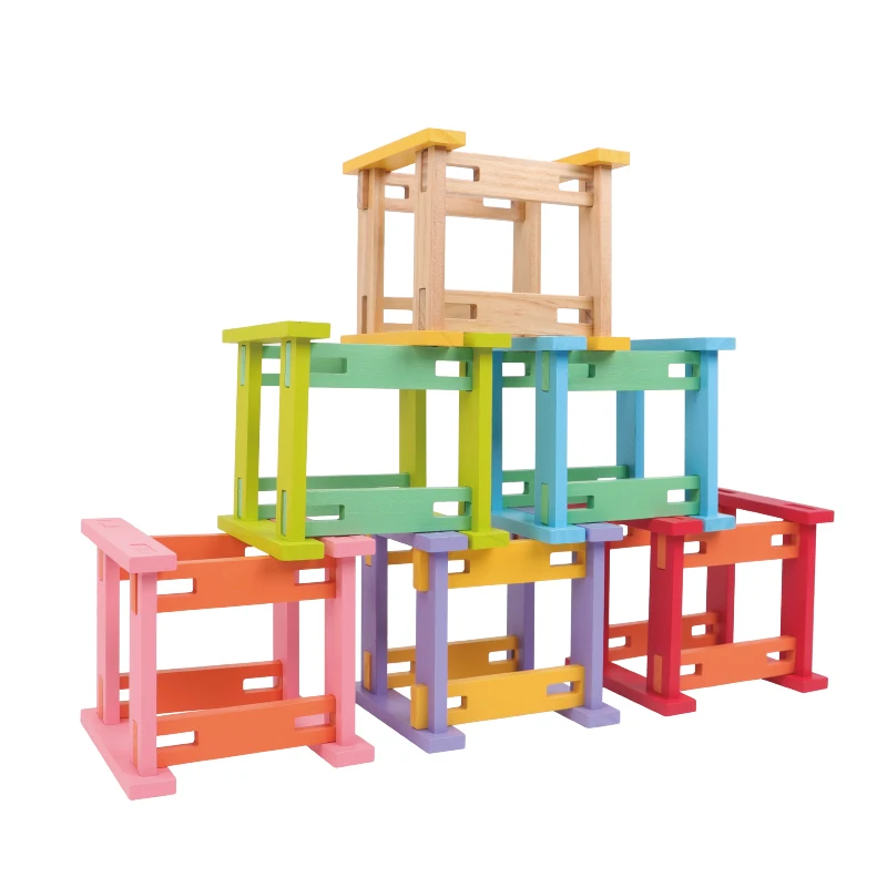 2024 Factory New Colorful Archimedes puzzle 100ps Wooden Blocks Educational Assemble Toys Wooden Bricks for Kids