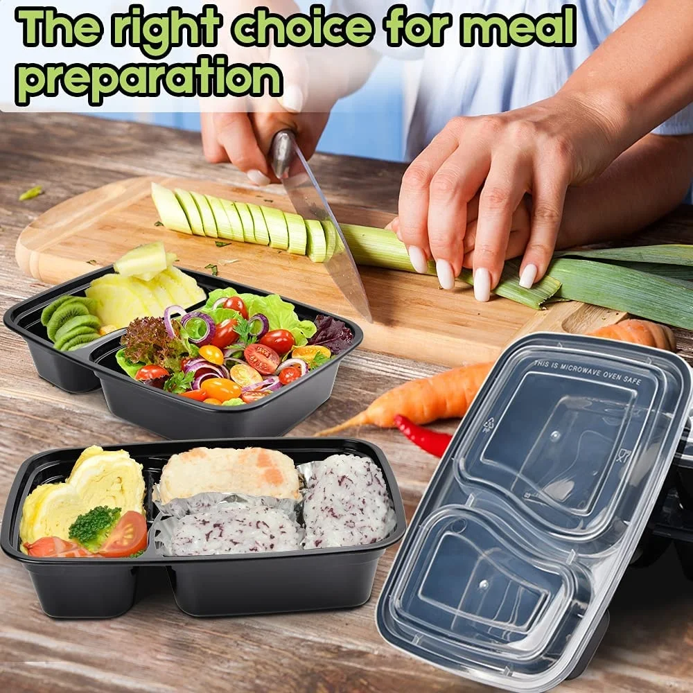 Reusable Disposable PP Food Containers  2 Compartment Food Grade Meal Prep Storage Container Boxes