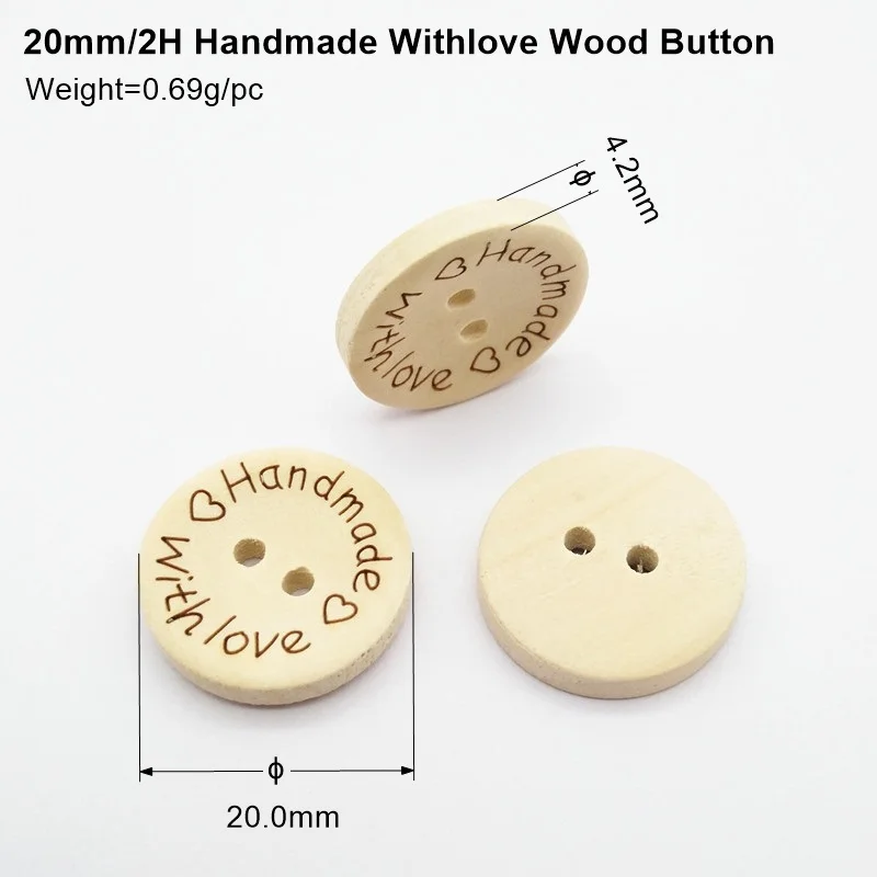 15mm and 20mm handmade withlove wood button in natural color, natural wood button