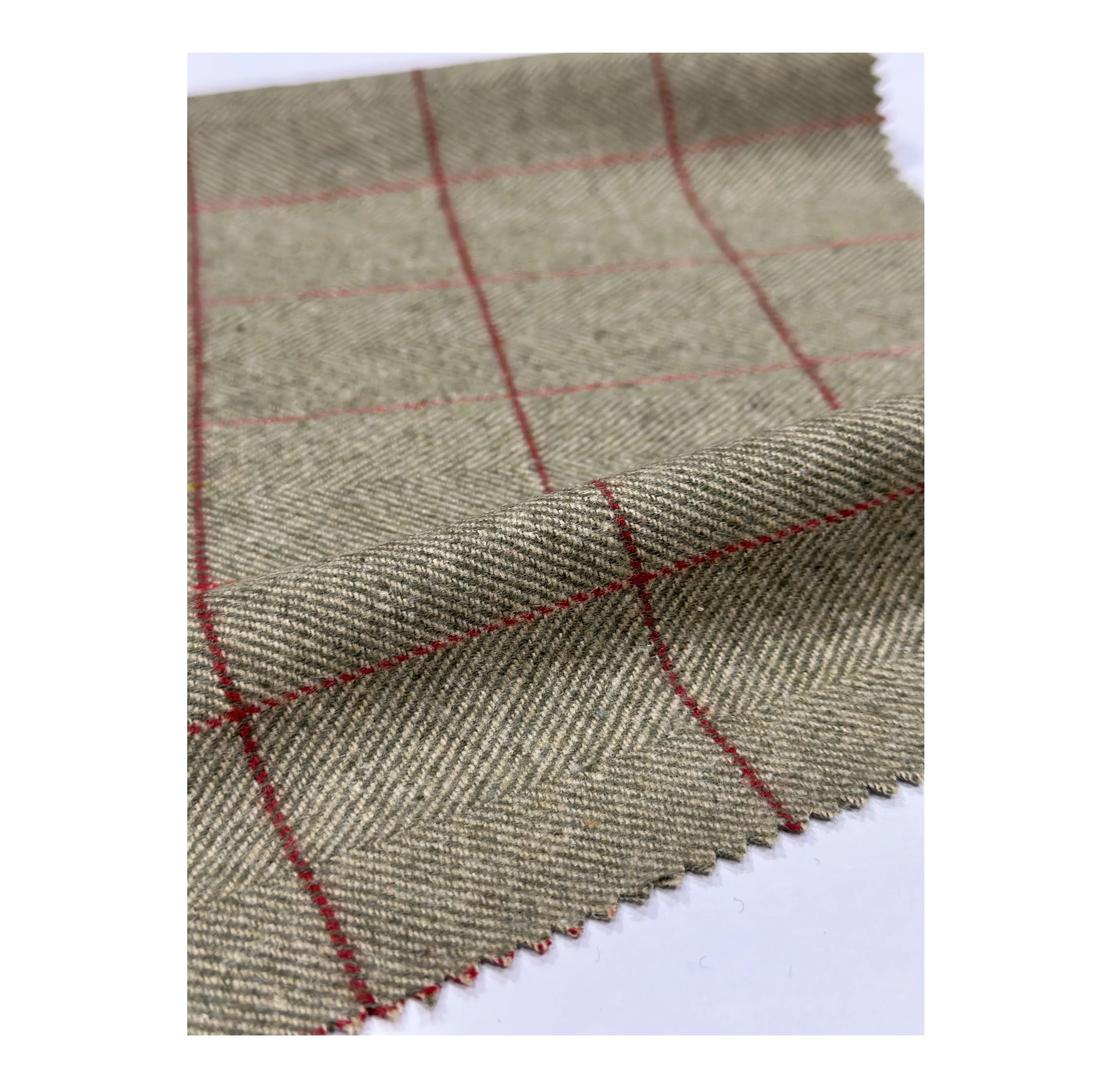 Textile Raw Material Olive Check Tweed Blazer or Wool Shirt Fabric for Worldwide Export Light Weight Check Fabric