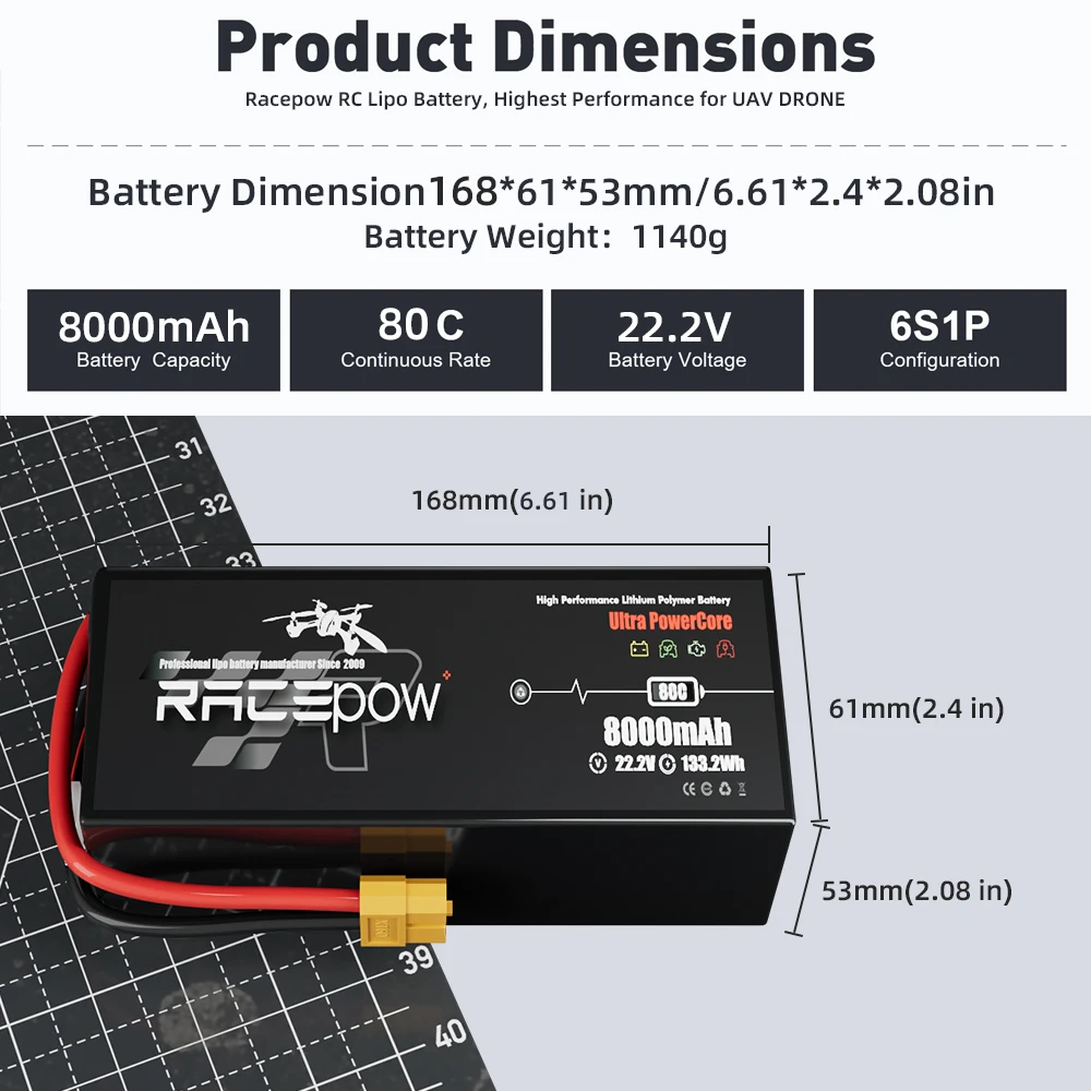 Racepow 6S 22.2V 6500/8000/10000mAh Lipo Battery For FPV Drone RC Parts With XT60 XT90 XT150 Plug Battery