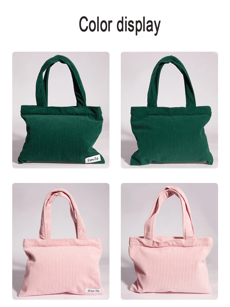 Wholesale High Quality Corduroy Tote Bag Custom Logo Shopping Cosmetic Storage Handbag Cute Corduroy Tote Zipper Bag