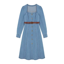 New Arrivals 2022 Spring Trendy Slim Vestidos Mujer Blue Satin Mini Dress Shirt Long Sleeve Elegant Casual Dresses