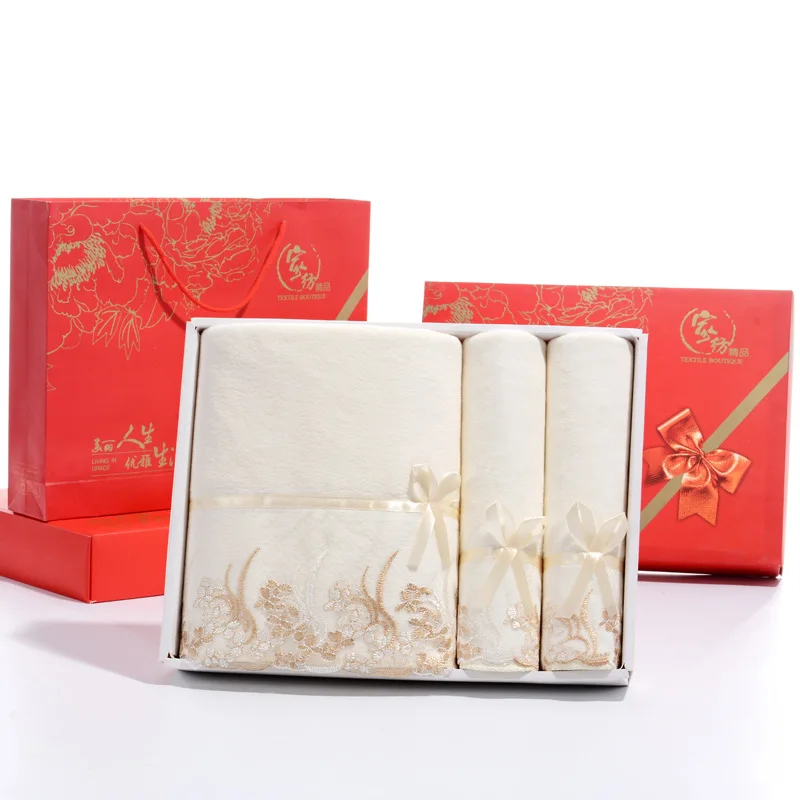Lace edge towel set 3 pieces multi colors  face towel bath towels custom size Microfiber Bath Linens with gift box
