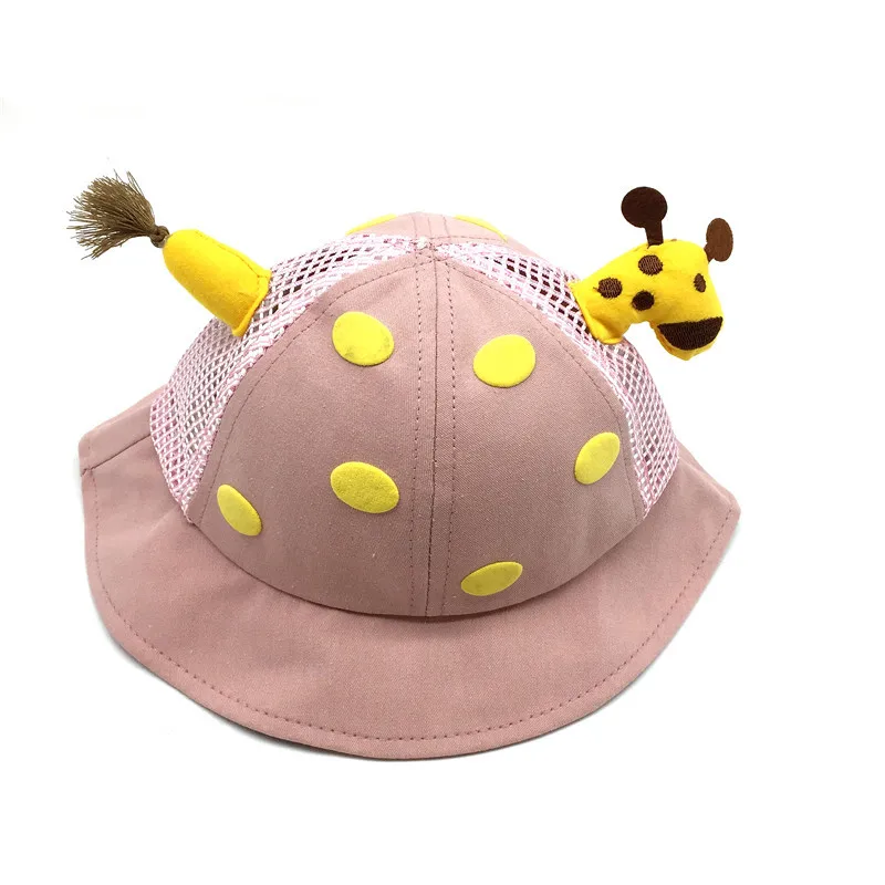 Girls Boys Cute Animal Bucket Hat Spring Summer Giraffe Embroidered Fisherman Sun Protective Hat Kids Cotton Mesh Bucket Hat