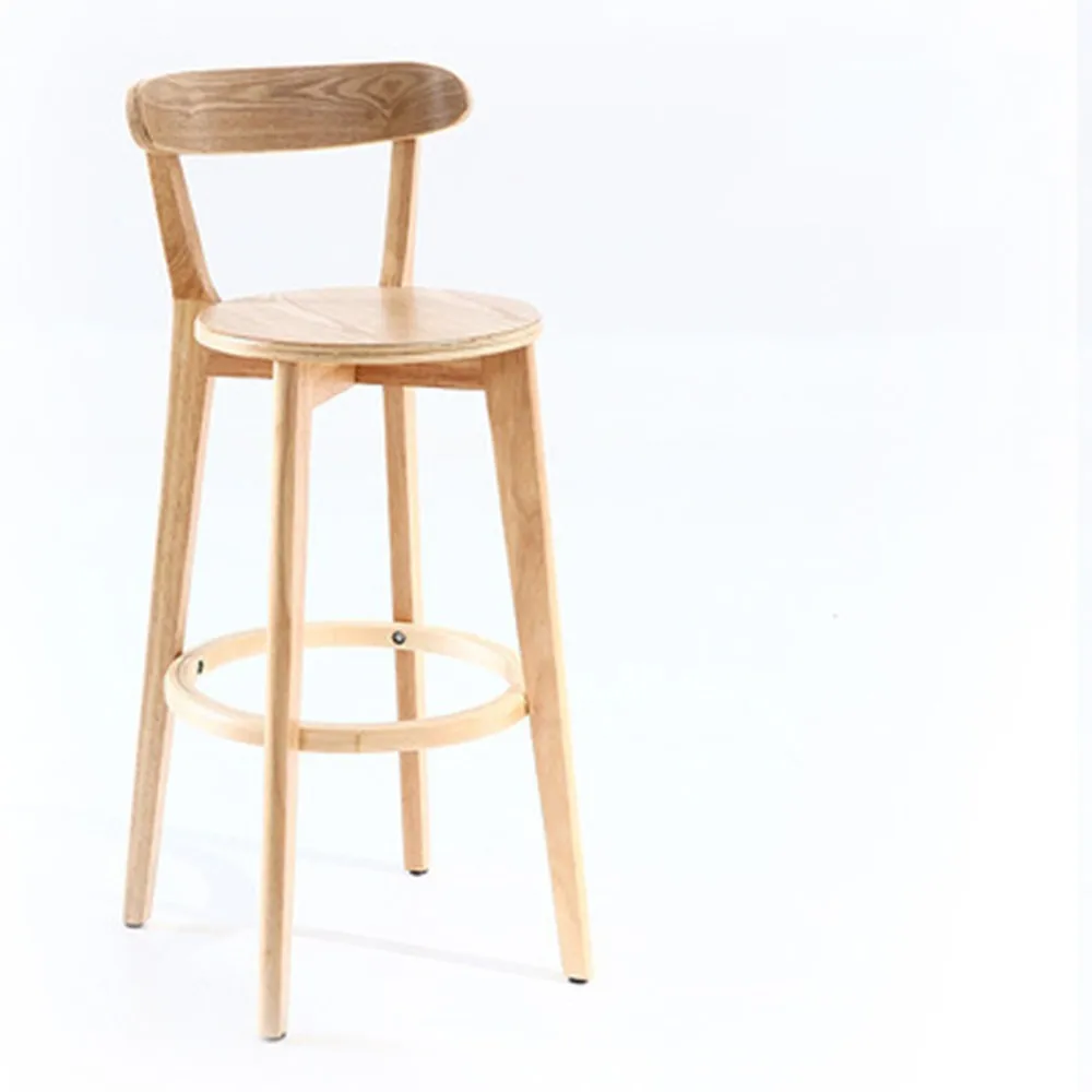 
Nordic Customized Modern solid Wood Design with Back Leather High Counter Barstool 