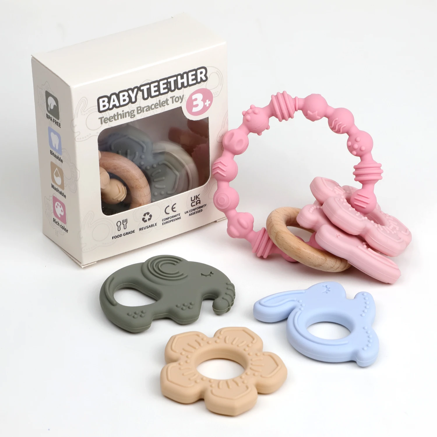 Silicone Animal Baby Rattle Baby Teething Toy Hand Wrist Ring Bracelet silicone wooden baby teether teething toys for 0-6 months