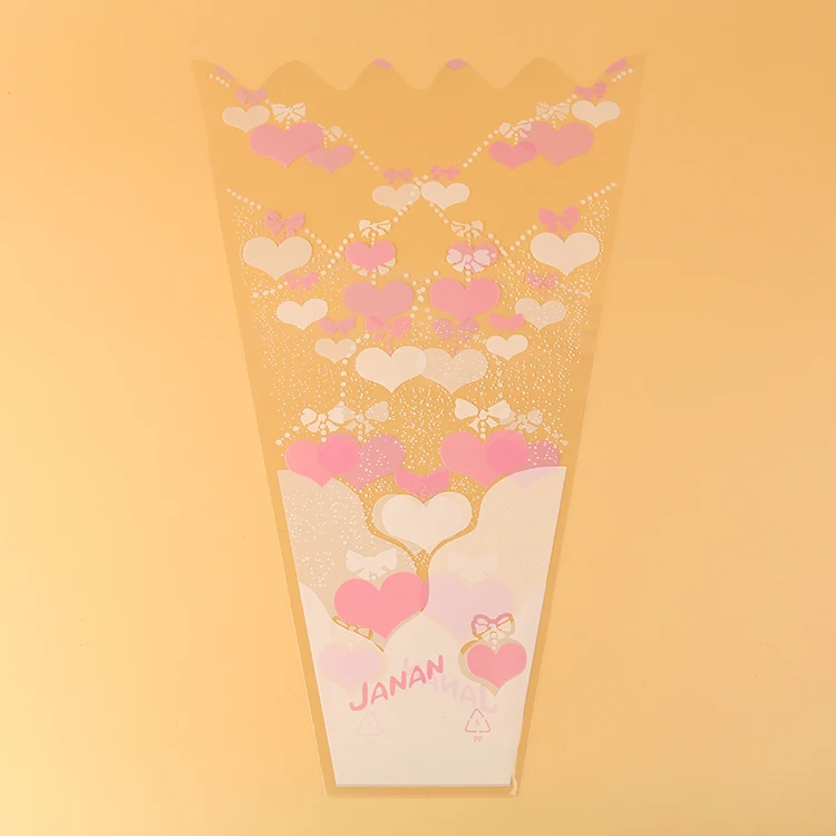 Hot Sale Heart Shape Design Bouquet Wrap clear Cellophane Printed Flower Sleeve