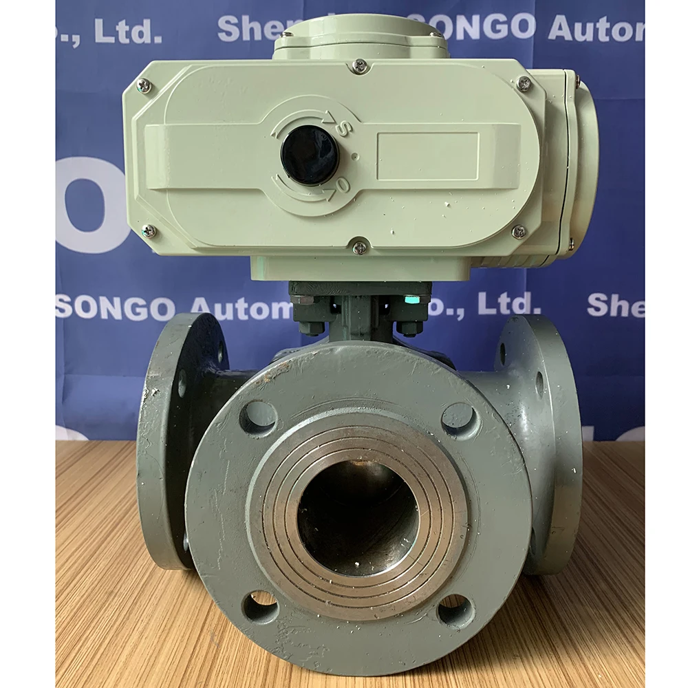DN250 10 inch big size electric actuated 3 way port flange connection casting steel Motorized ball valve