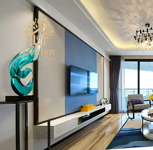 Factory supplier Decoration Light Blue Clear Resin Large Abstract Sculpture