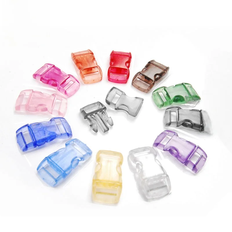 In stock transparent color mini plastic buckle 10mm pet collar buckle outdoor paracord bracelet braided buckle