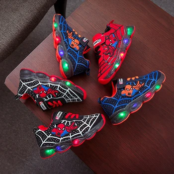 Kids Sport Sneakers Spiderman Led Flashing Boy Girls Children Casual Shoes