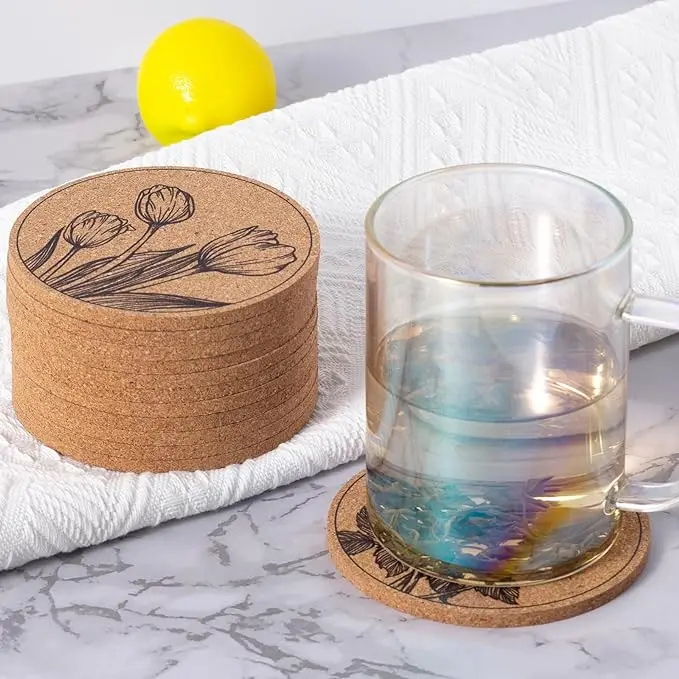 Eco-friendly custom tea cup flower coaster cork For Drink Heat Insulation Cup Mat Pad