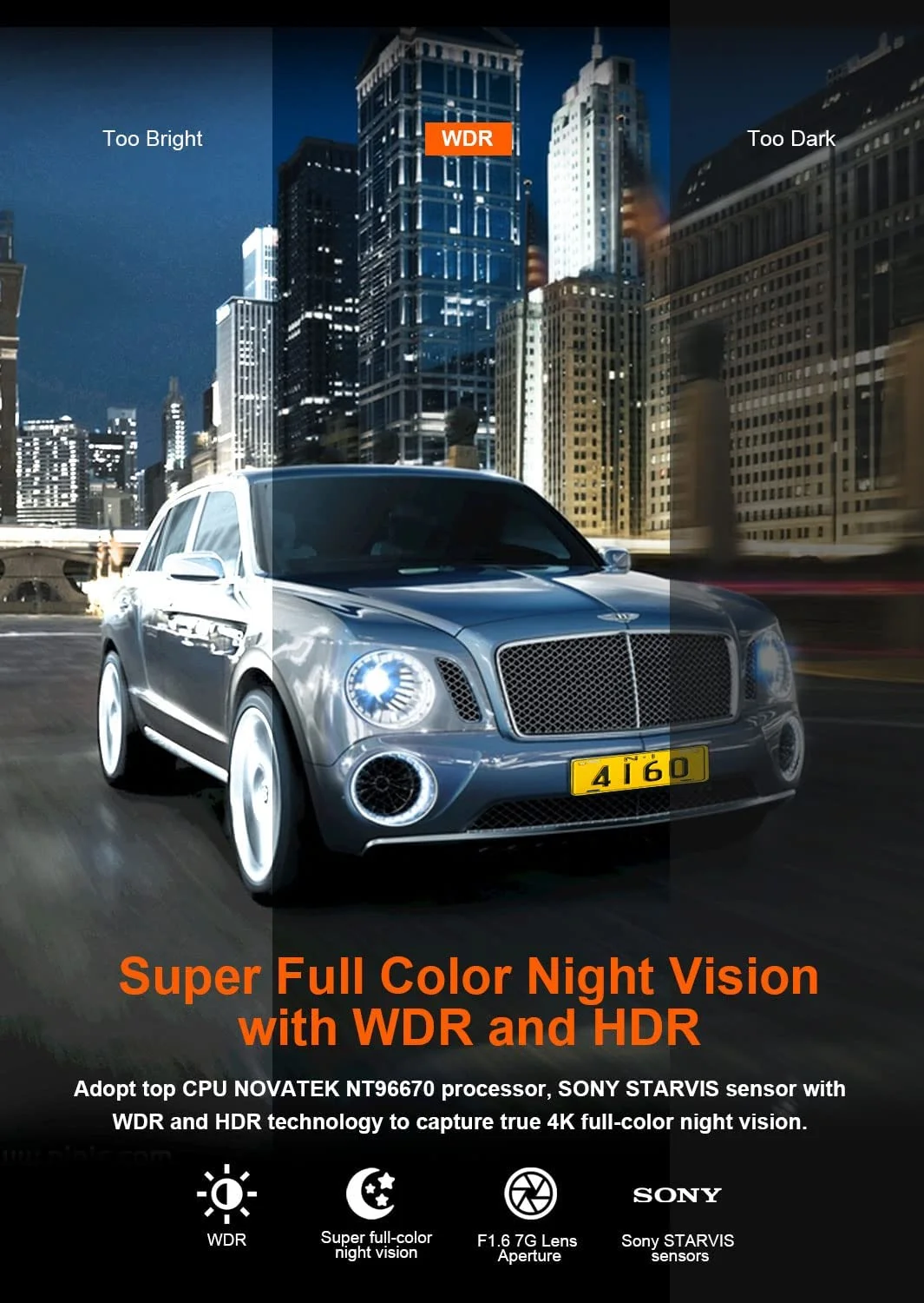 High quality sony sensor MIX335 car black box night vision 4K dash cam with wifi gps tracking system