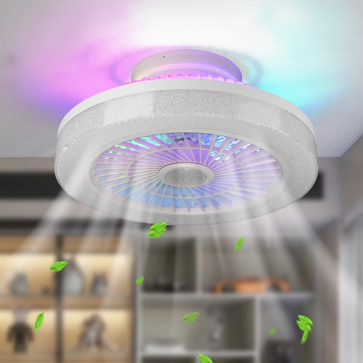Потолочный светодиодный вентилятор SLYNN 18 дюймов Tuya RGB разноцветный световой двигатель постоянного тока потолочный с дистанционным управлением