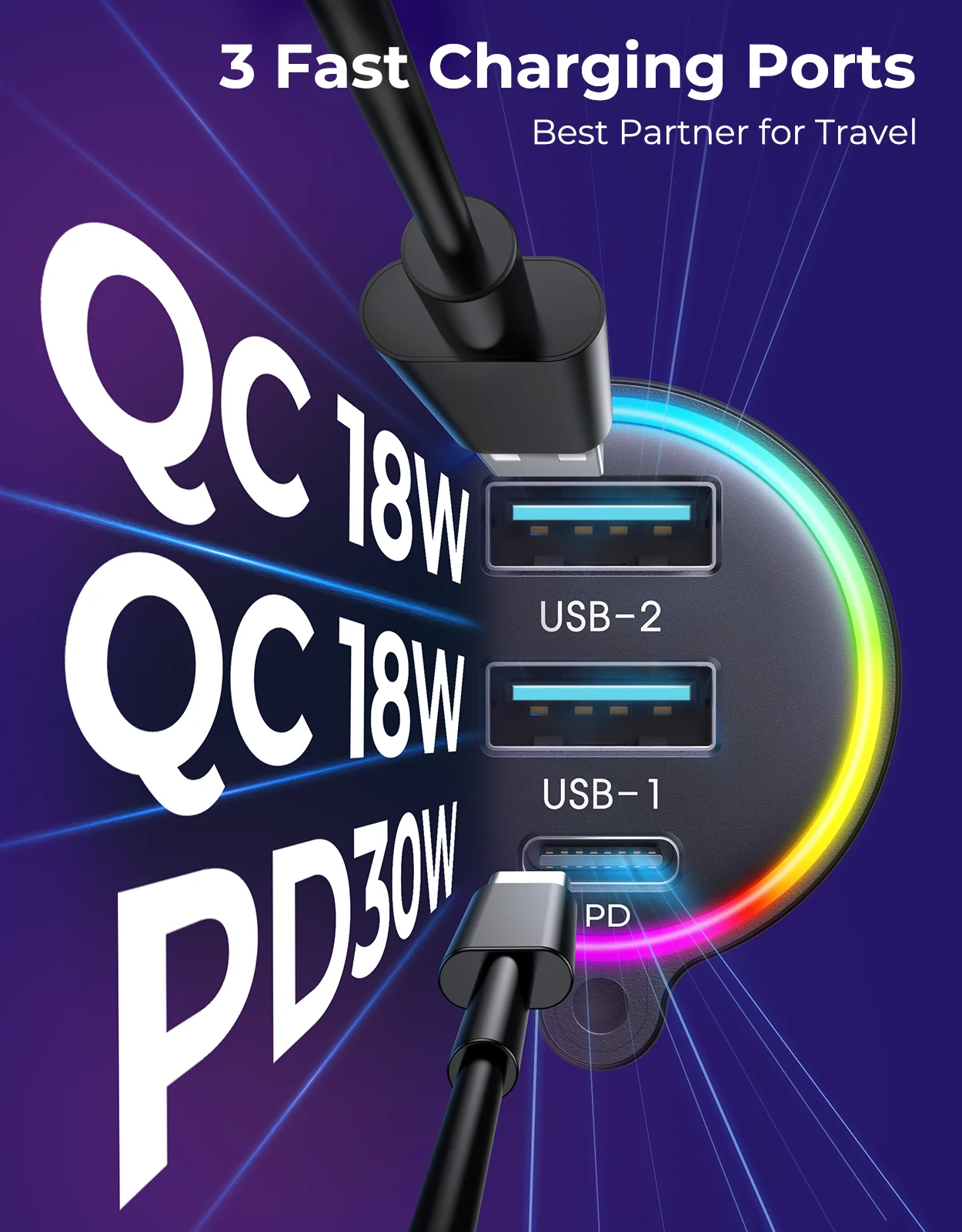 JOYROOM 30w Fast Charging 1.5m TPU Coiled Cable Car Phone Quick Charge 3.0 Usb Car Wireless Fm Transmitter