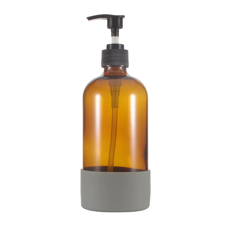  16OZ 500ML янтарный прозрачный для выдачи стеклянных насос бутылка жидкости электронных сигарет красочные силиконовый рукав