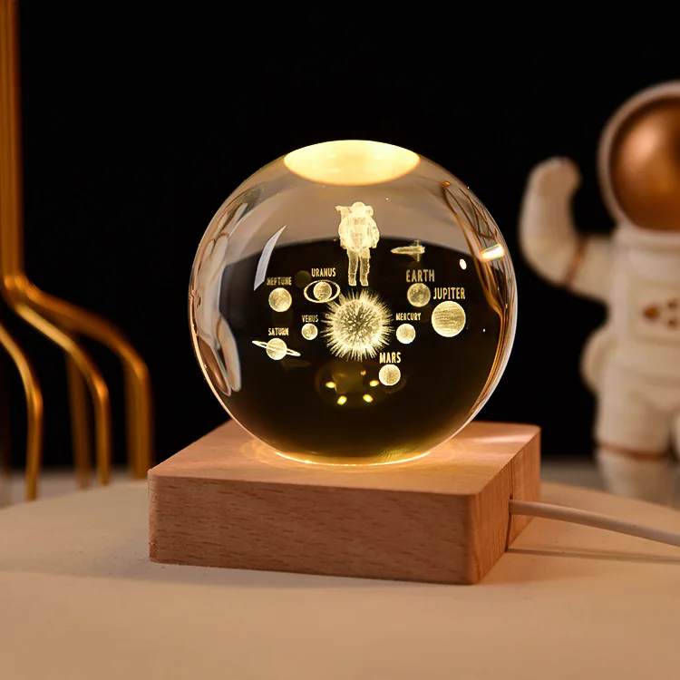 Wholesale Galaxy Cloud Luminous Crystal Ball Night Light Ornaments 3d Crystal Ball Lamp with led Base