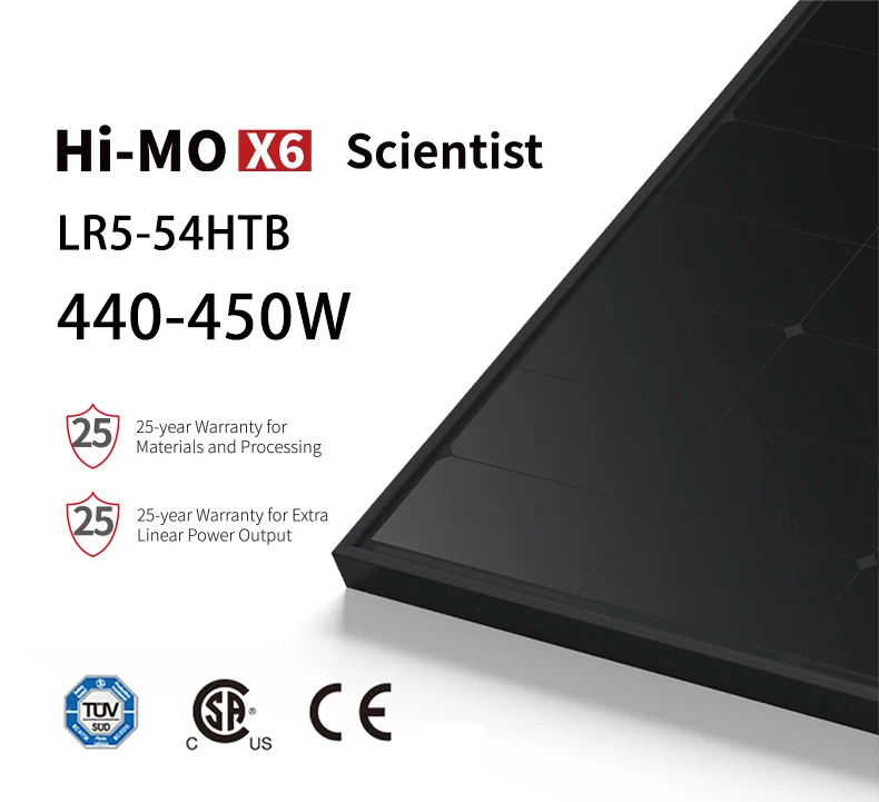 Longi Hi-mo X6 Scientist LR5-54HTB-450M All Black Hpbc Solar Panel 435w 440w 445w 450w