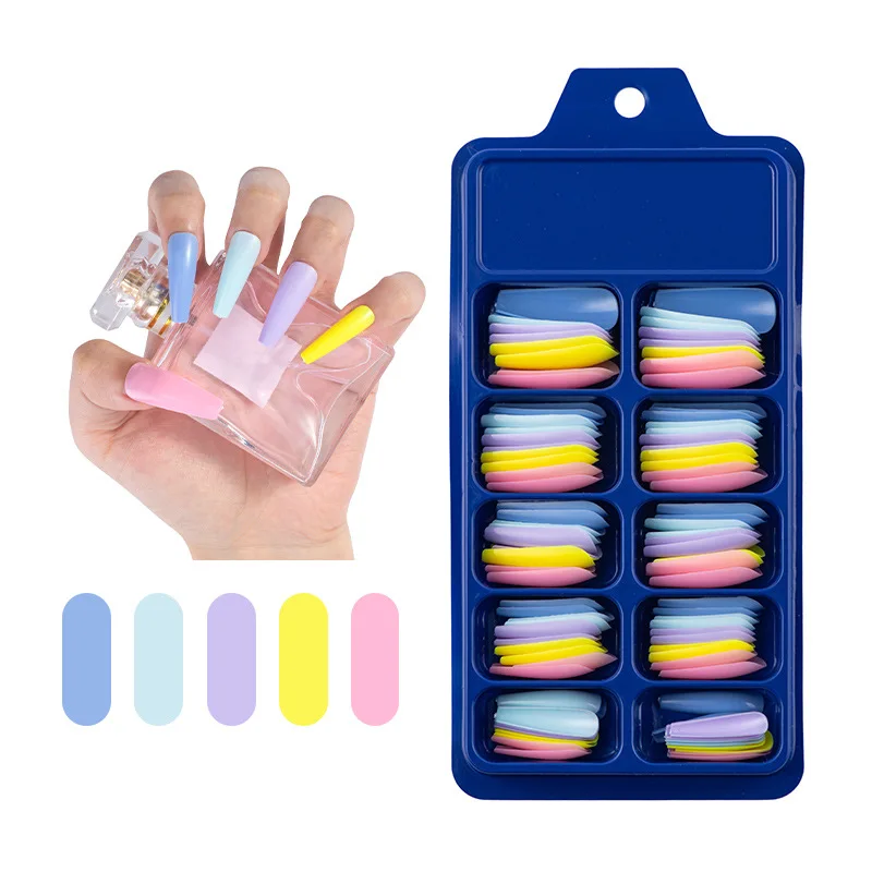 Amazon Hot SaleBlue Box Full Sticker Wear Long Ballet Fake Nails Nail Clip Color CoffinNailT Type  False Nails