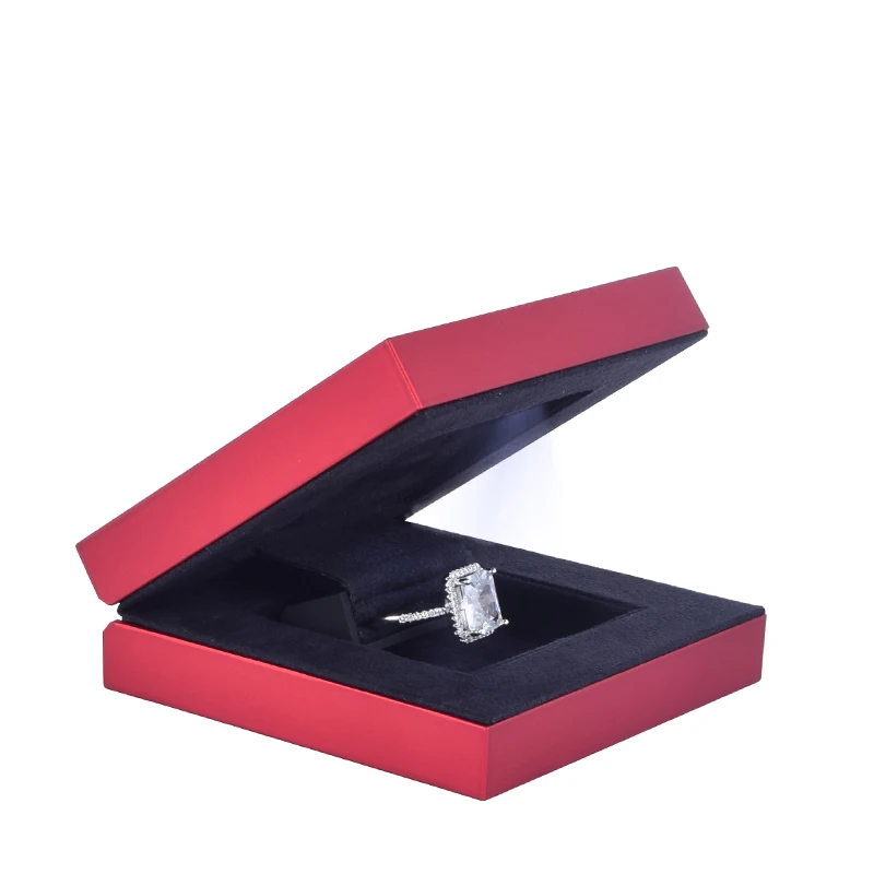 Custom Custom Made Luxury Red High-End Plastic Gift Square Engagement Jewelry Led Ear Rings Box  Ring Jewelry Box