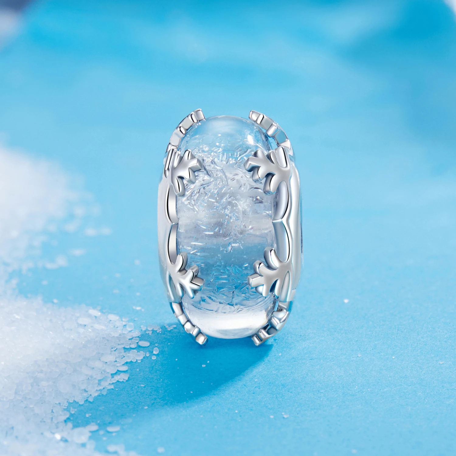 925 Sterling Silver Glass bead Oxidized silver Fine Jewelry Pendants Charms BSC1074 Ice Crystal Murano Beads Fine Pendants Charm