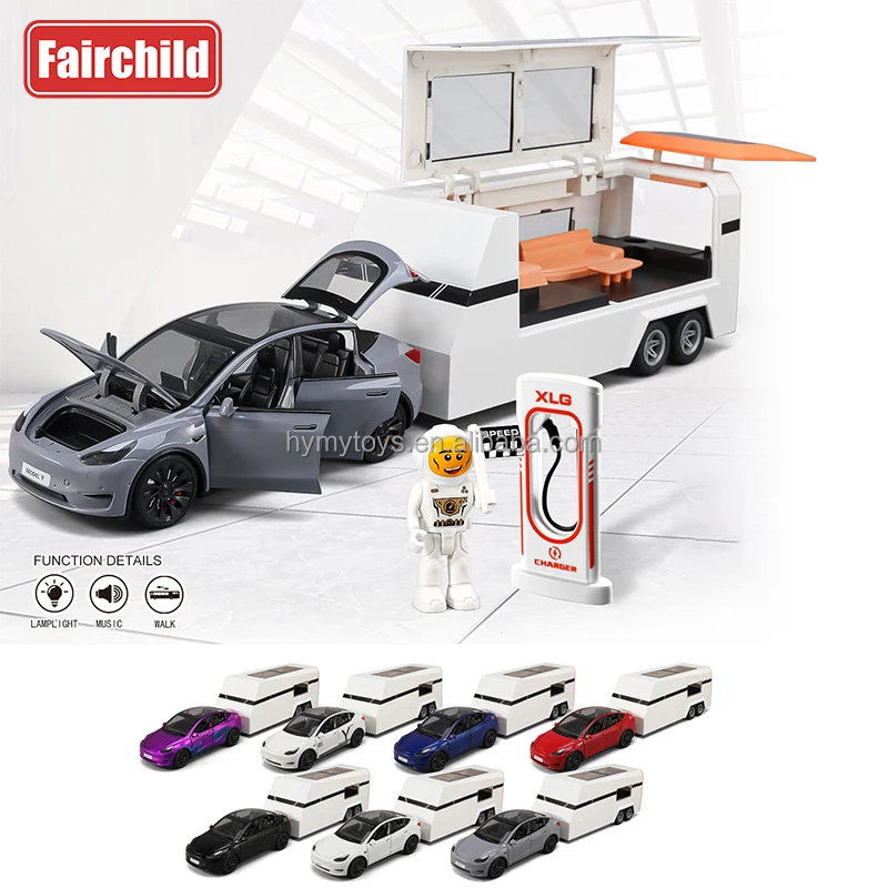Factory Direct Sales 1:24 Die Cast Car Tesla Model Y Pull Back Cyber Truck Simulation Alloy Car Tesla with Charging Pile