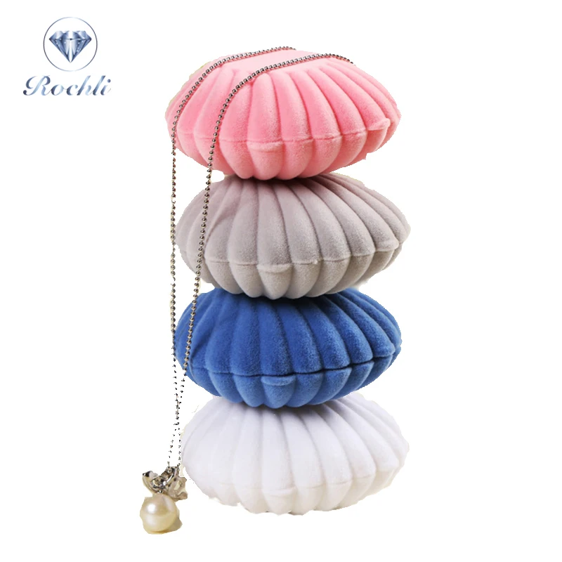 Shell Shape Lovely Velvet Wedding Engagement Ring Box Holder For Earrings Necklace Bracelet Jewelry Display Gift Box