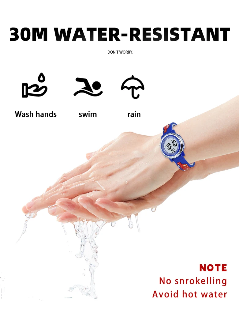 Sports Watch Timed Alarm Clock Kids Children Wrist Watch Pc Wrist Stop Digital Stopwatch 3ATM Waterproof LED PU Acrylic Round 21